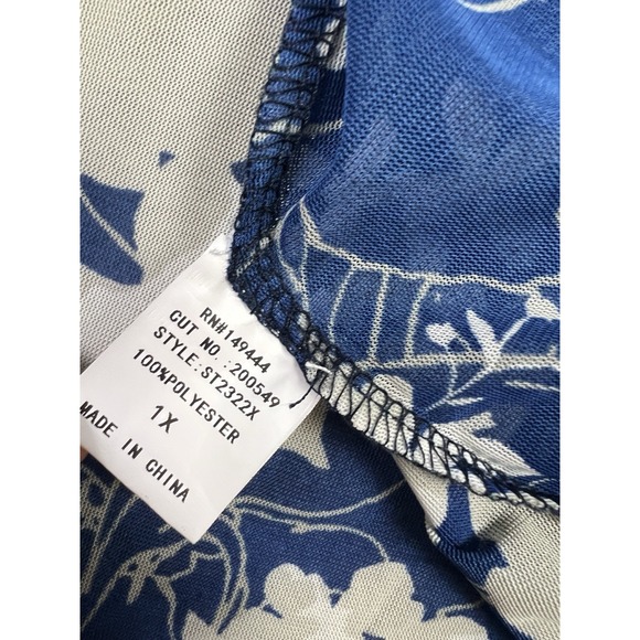 Ember Top Womens 1X Blue Floral Sleeveless Sheer V-Neck Polyester - Picture 10 of 12